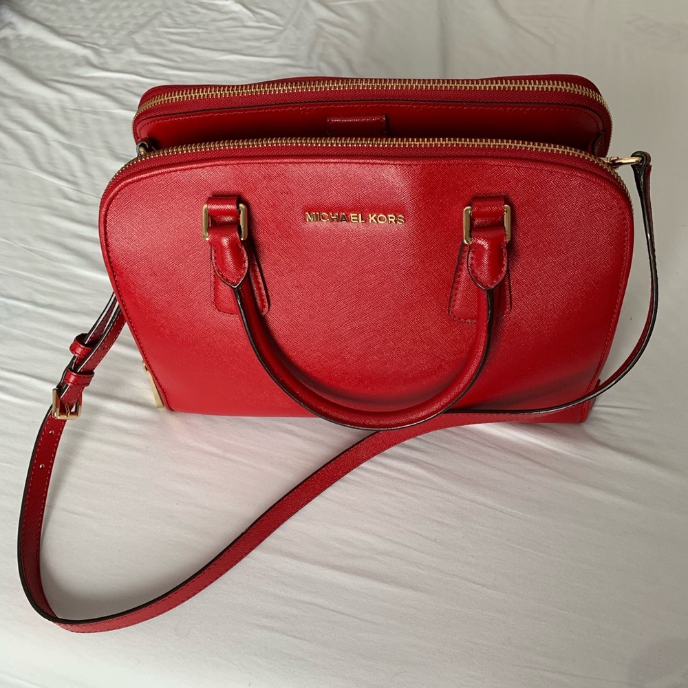 Michael Kors Red Saffiano Satchel Bag